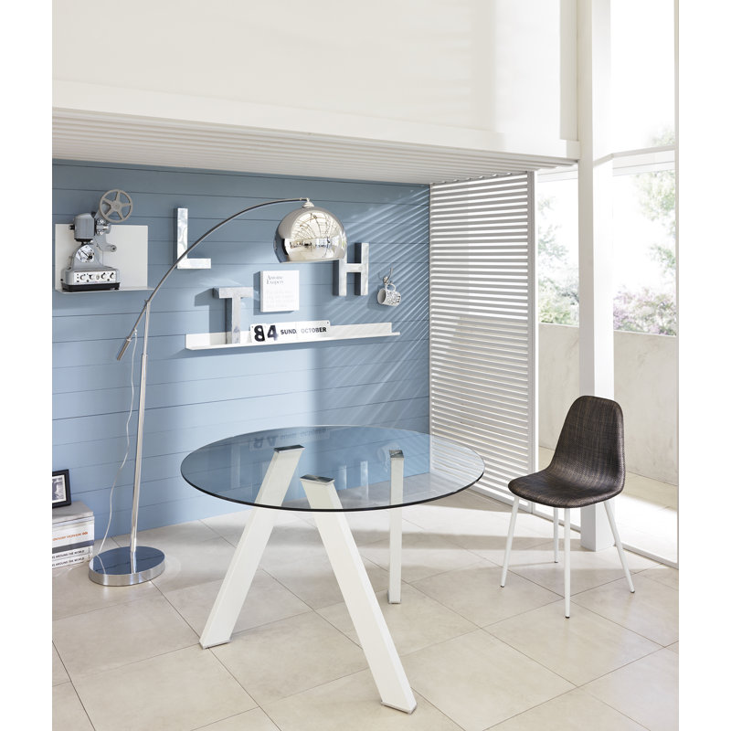 Tristani Round Glass Top Metal Base Dining Table, White