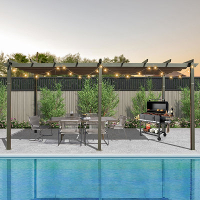 Pergola d'extérieur gris foncé 11 x 20 pi avec abat-jour. Structure en aluminium, assemblage réglable et sans effort pour l'auvent de la cour. Aluminium, tissu, pelouse simple à assembler