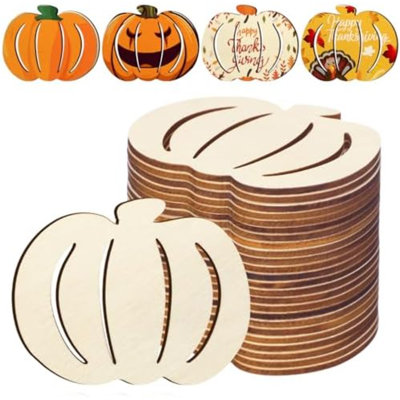 24 pièces de citrouilles creuses en bois de Thanksgiving en bois non fini citrouille artisanale automne décoration en bois ornement en bois pour l'automne