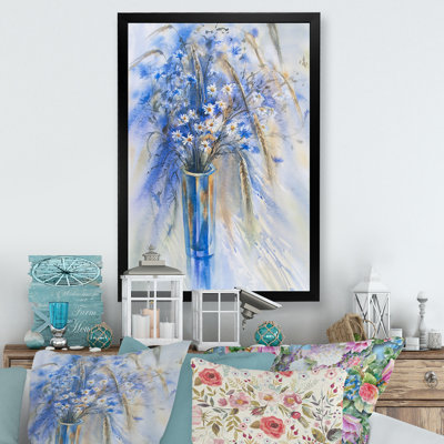 Bleu bleuet et camomille - peinture sur toile