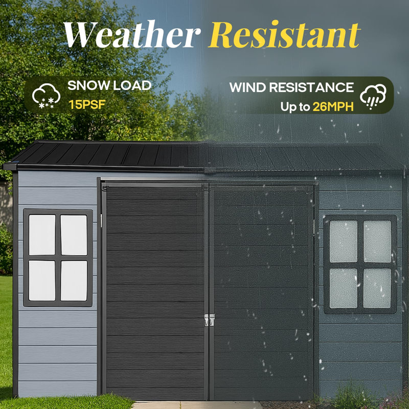 Jaxenor 8x4 FT Resin Storage Sheds Outdoor with Floor Included, Plastic Sheds & Outdoor Storage Clearance with 2 Windows and Lockable Door, Backyard Storage Sheds for Garden Tools, Bike