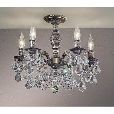 Plafonnier semi-encastré géométrique de style lustre à 5 lumières de 18 po Fairhill