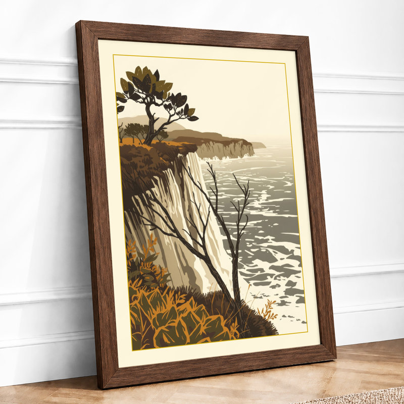 Clifftop Sentinel Coastal - Framed Print, A4 - 29.7 x 21.0 cm, Walnut