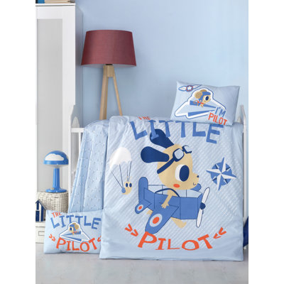 Ensemble de housse de couette 100% coton 4 pièces Harvey / Lee Bleu / Orange / Blanc