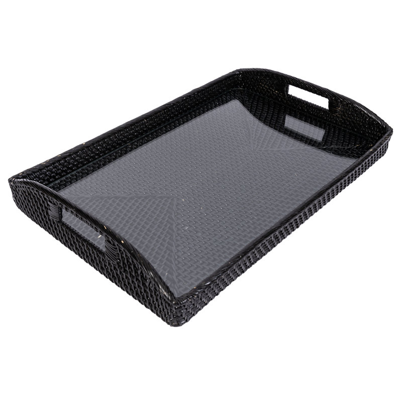 Rectangular Tray with Glass Insert, 21" W x 14" D x 2" H, Tudor Black