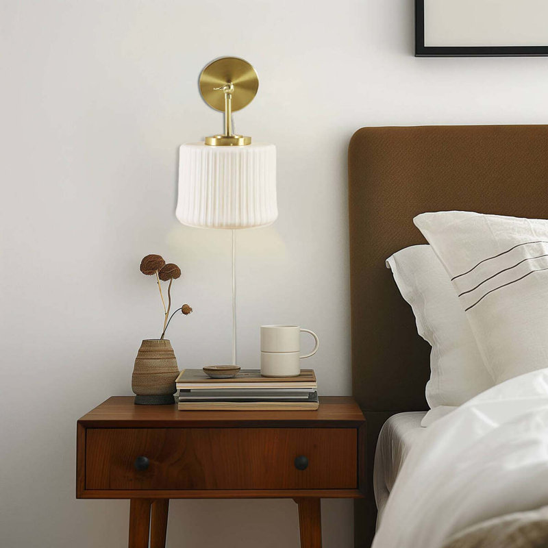 White Ceramic Wall Sconce with Adjustable Swing Arm Gold/White See below