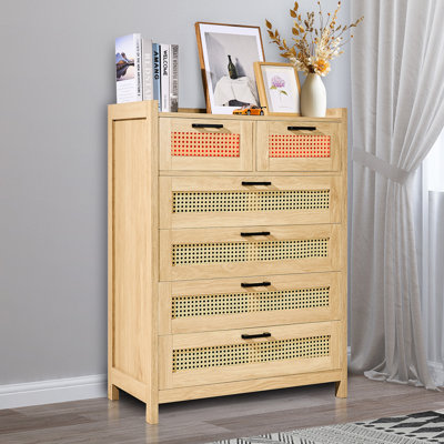 Commode 5 tiroirs en rotin, commode Boho, commode en rotin avec rangement spacieux, commode en rotin naturel