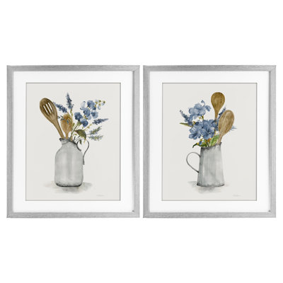 Kitchen Pitcher Bouquets, ensemble de 2 impressions encadrées sous verre, design par Carol Robinson