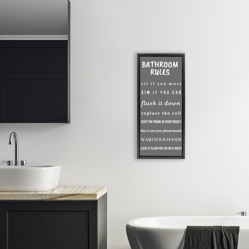 Bathroom Rules Leave It Clean Floating Frame, design by Julia Frost, 25" H x 11" W, Jet Black Floater Frame