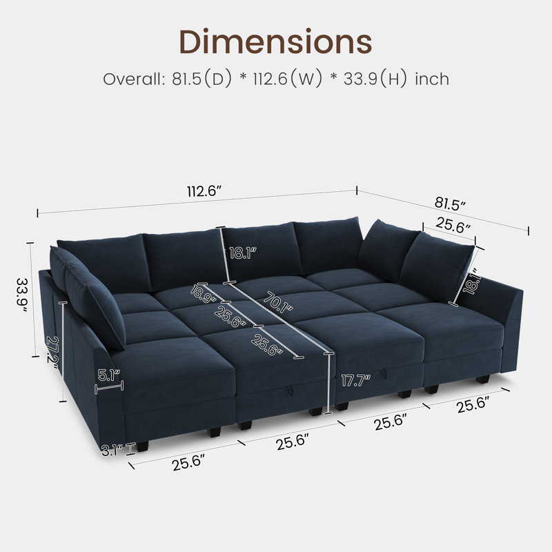 Canapé modulaire en velours Kandle, Velours bleu