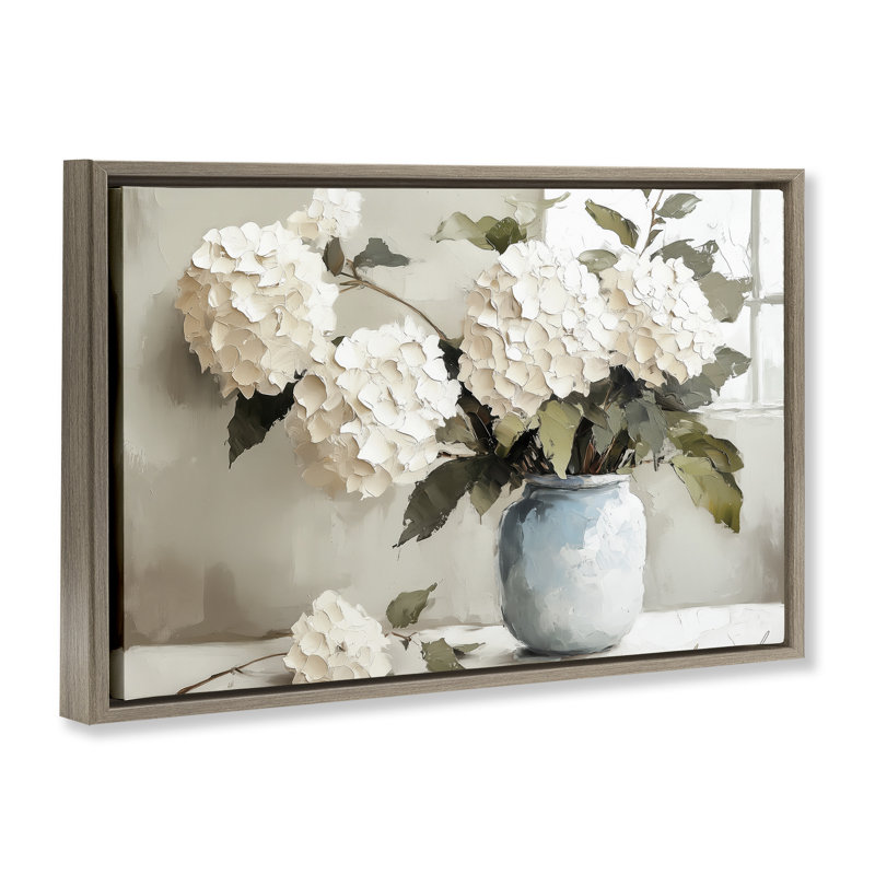 Bouquet de pétales d'hortensia, H 17 po x l 25 po, Cadre flottant orme Montalcino