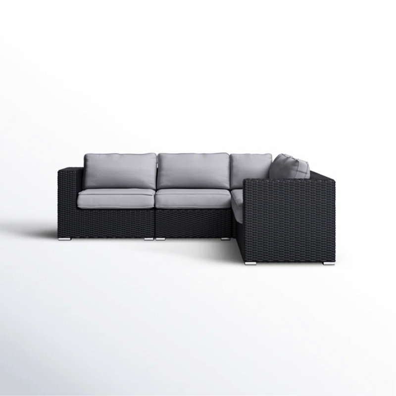 Canapé modulaire en forme de L 94 po avec coussins gris, intérieur toutes saisons et structure modulaire en aluminium entièrement assemblé