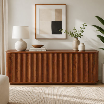 Sideboard Storage Cabinet with wave pattern Buffet Cabinet Wooden Vertical Striped Cabinet