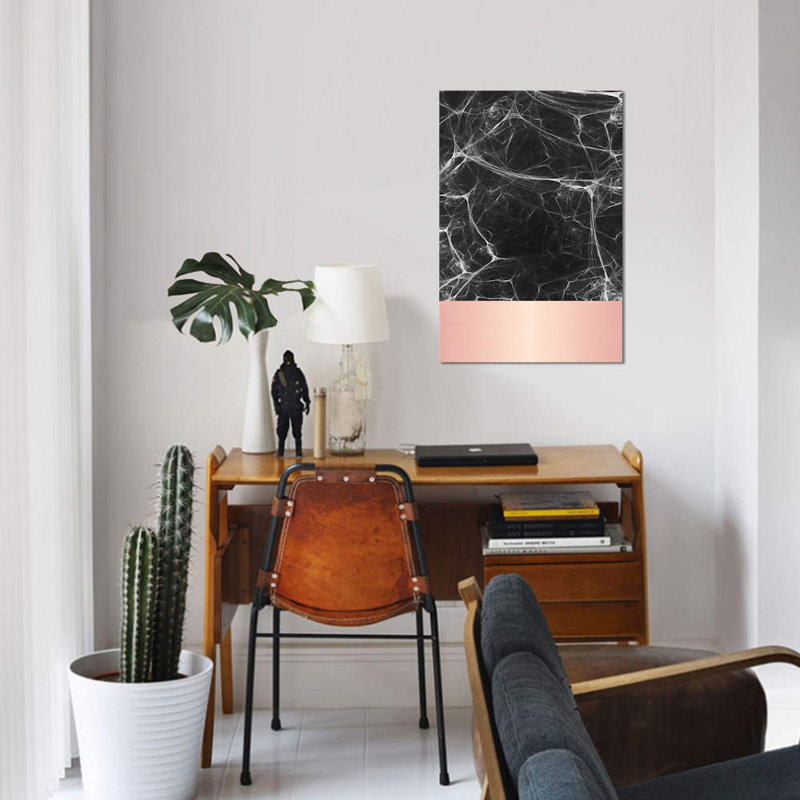 «Black Marble with Pink», impression sur toile, H 18 po x l 12 po x P 1,5 po, Toile tendue, Pas de tapis