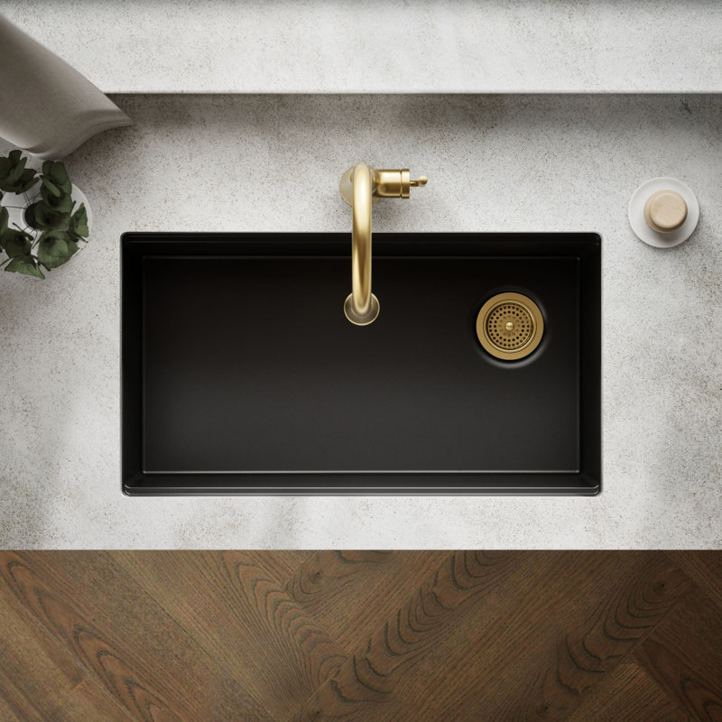 Billings 32-1/2 In. Undermount Single-Bowl Workstation Kitchen Sink, Black