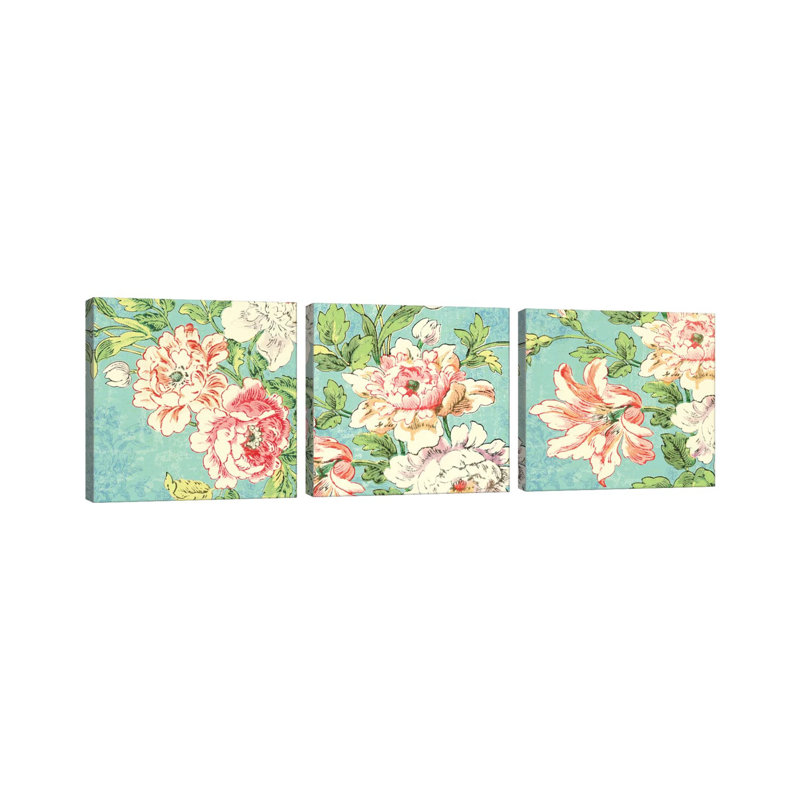 «Cottage Roses Triptych», ensemble d'art mural sur toile tendue (ensemble de 3)