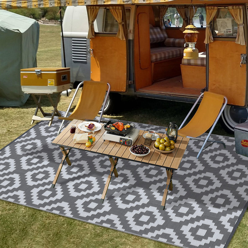 Geometric Outdoor Mats Plastic Straw Rug Waterproof Washable Outdoor Rug for Garden Backyard Picnic Camping RV Deck Beach Trailer