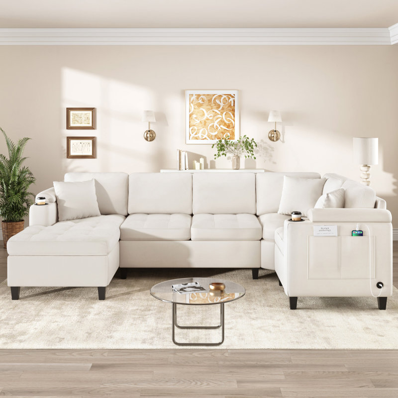 Canapé modulaire moderne en forme de U, Chenille beige