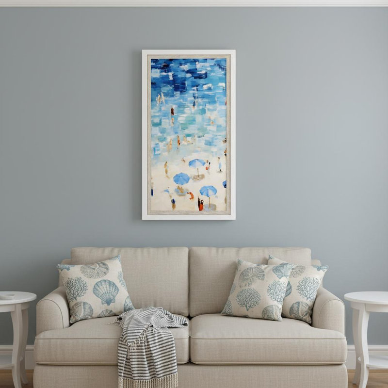 Vue aérienne de la plage, art mural blanc encadré