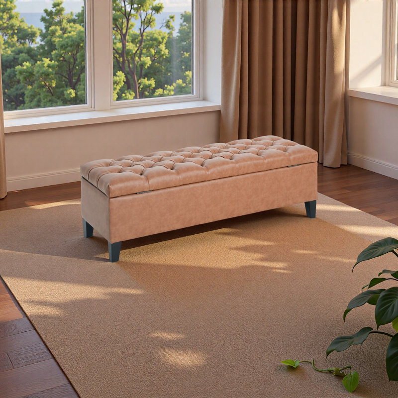 Upholstered Button Tufted Storage Ottoman, PU