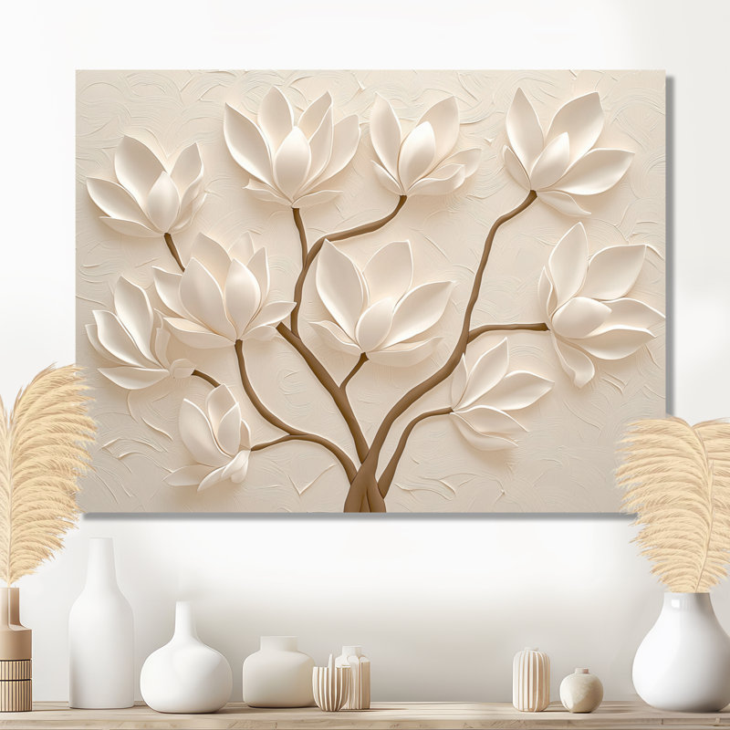White Magnolia Tree Glow II - Magnolias Metal Wall Decor, Traditional Metal Print, 24" H x 32" W x 0.84" D