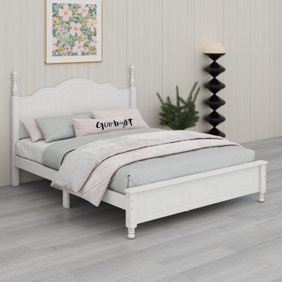 Platform Bed, Wooden Retro Style Bed Frame With Headboard