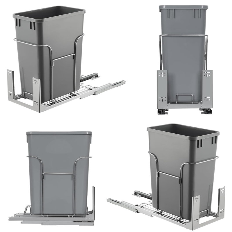 Poubelle de recyclage des déchets 1 x 30 pte avec glissières à extension complète, conception peu encombrante, gestion des déchets écologique, bacs polyvalents, poubelle escamotable pour les armoires de cuisine, noir