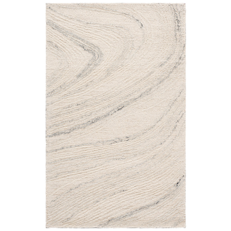 Hitha Ebony Hand Tufted Wool/Cotton Abstract Rug in Ivory/Light Gray, Rectangle 3' x 5'
