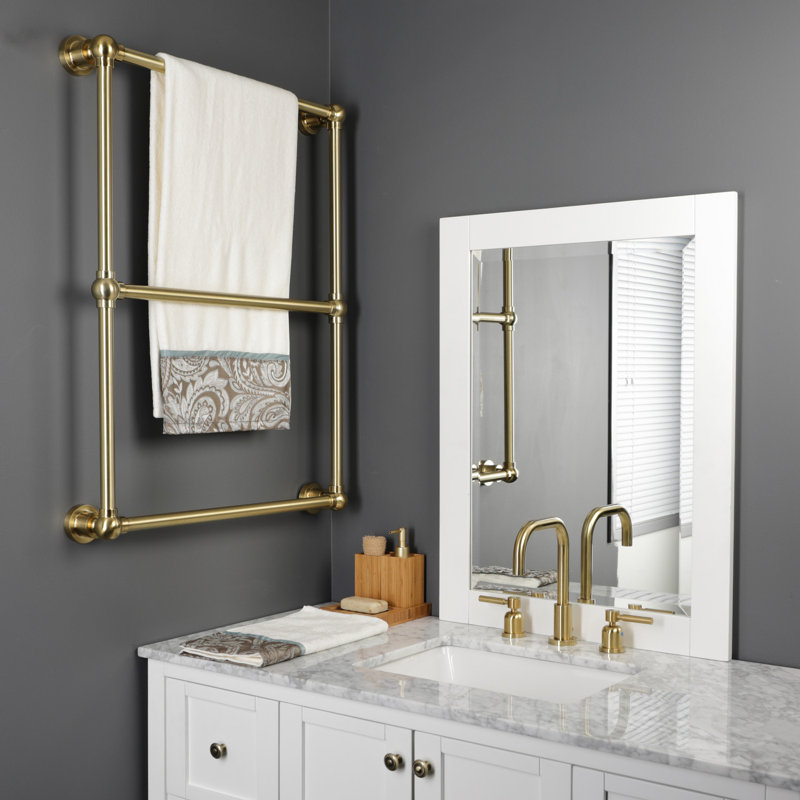 Kingston Brass Palatine 24-Inch Wall Mount 3-Bar Towel Rack, Brushed Brass, 32" H x 24" W x 3" D
