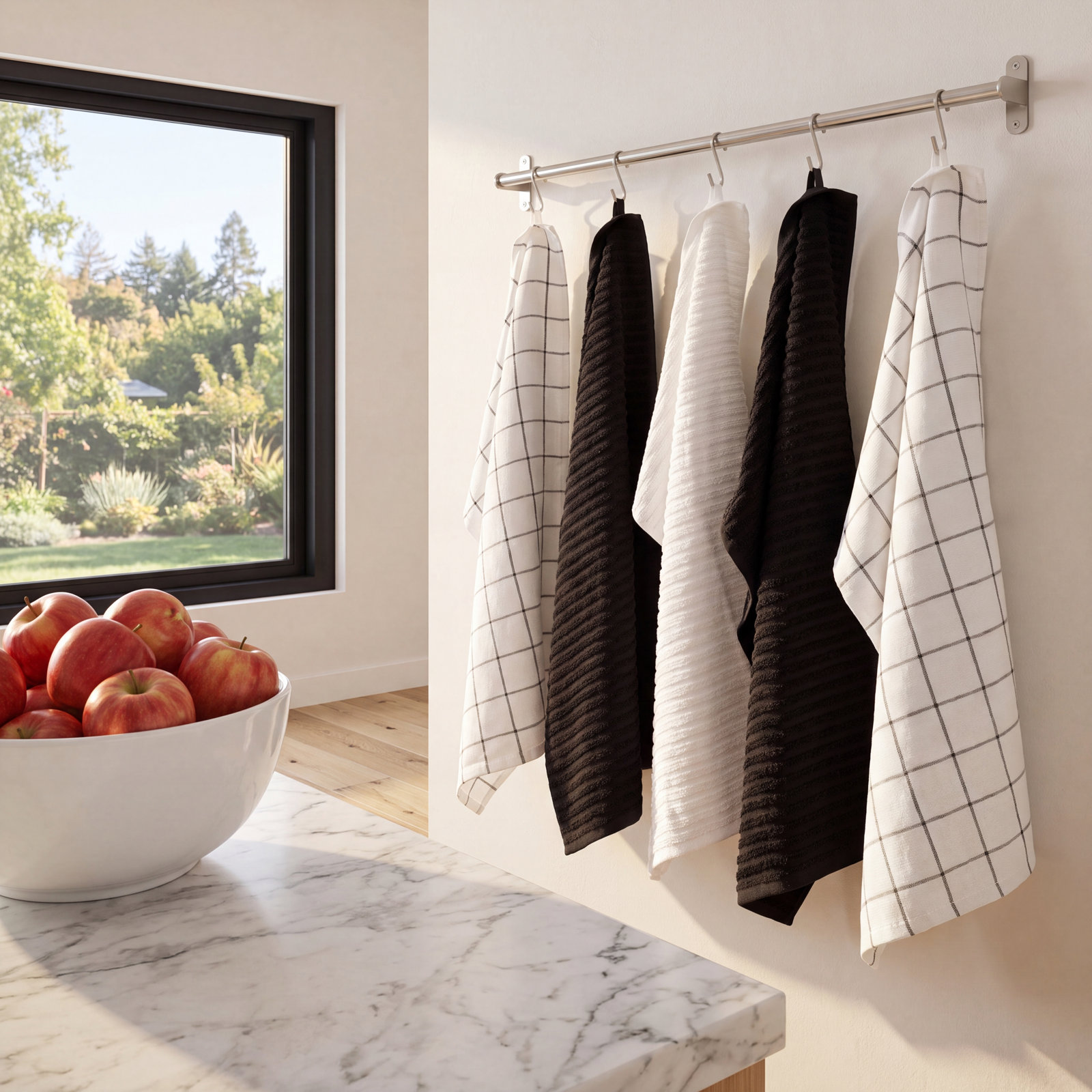 Reverse Terry Cotton Tea Towel, Black