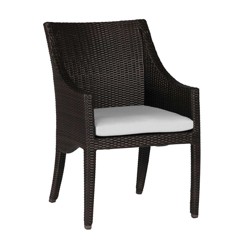 Athena Wicker/Rattan Patio Dining Armchair, Black Walnut, Rollo Lace, No Welt
