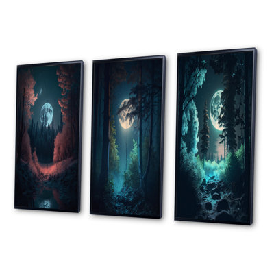 " Full Moon Grace Magical Midnight Forest II " 3 - Pieces