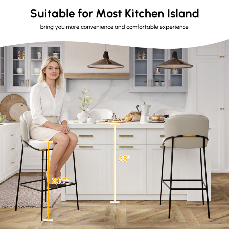 Modern Bar Stools,Breakfast Bar Stools Upholstered PU Leather Kitchen Bar Stools with Metal Footrest