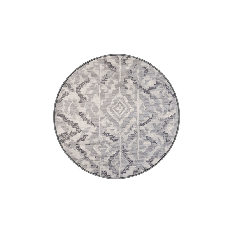 Machine Washable Gray Area Rug, Round 5'
