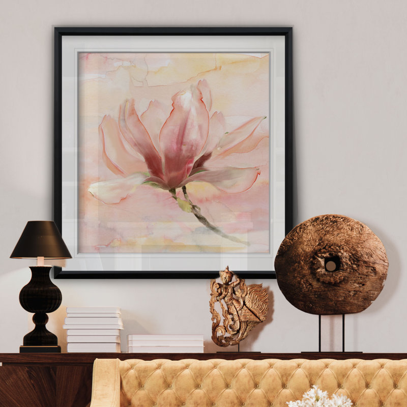 « rêvey magnolia ii », peinture, H 16 po x l 16 po x P 2 po, Cadre noir