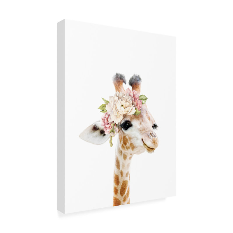«Floral Baby Giraffe On Canvas» par Lola Peacock, reproduction, H 47 po x l 35 po x P 2 po