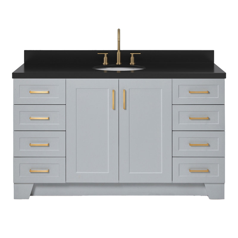 61 IN.  Single Bathroom Vanity, Oval, White Quartz, Vintage Green