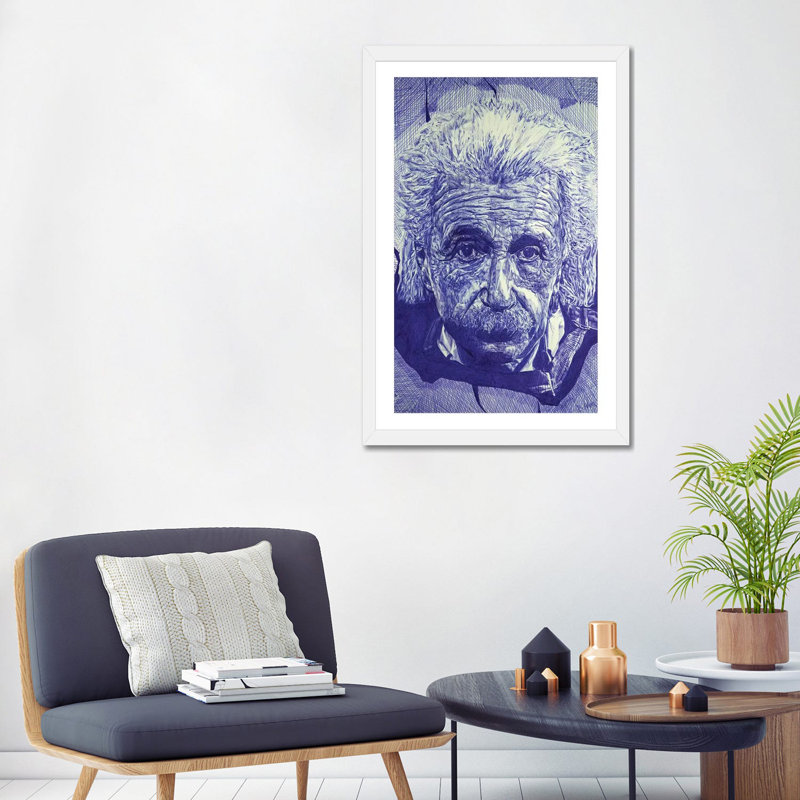 « Einstein Ballpoint Pen » par Ben Heine-impression d’art graphique, Blanc, H 32 po x l 24 po x P 1 po, Papier encadré blanc