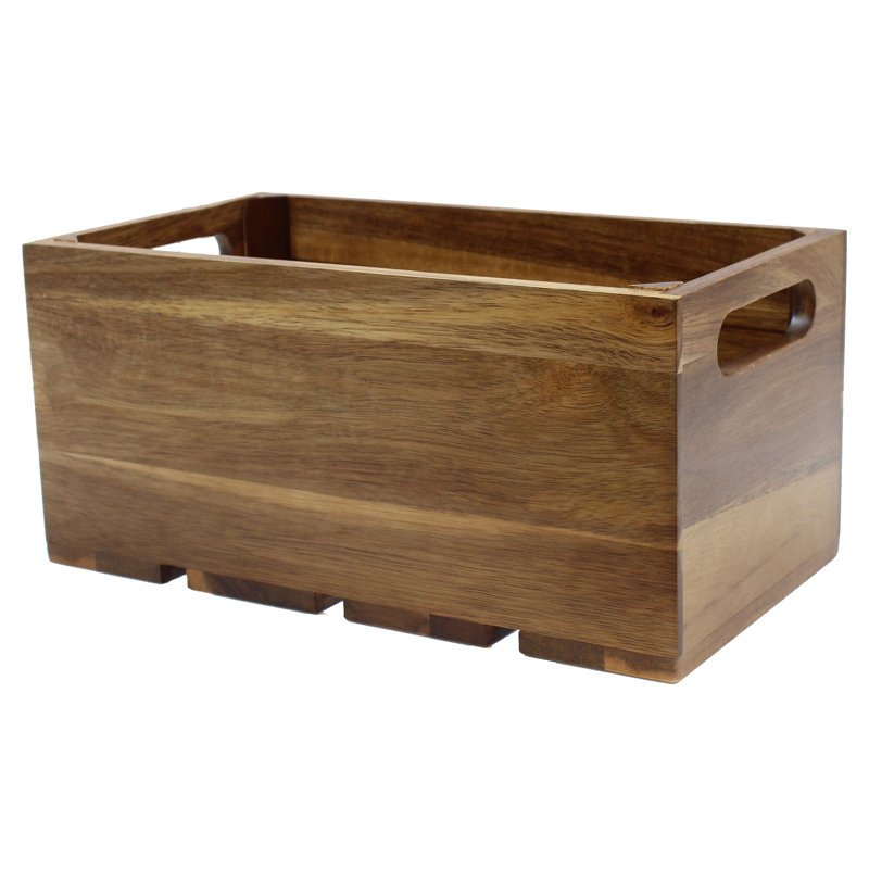 TableCraft Acacia Wood Serving & Display Crate, 12.75" x 6.875" x 6.25", Brown