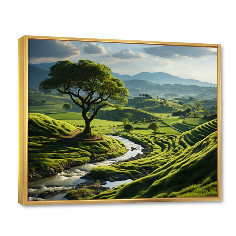 «Green Minimalisme Meadow II», impression d'art mural, H 30 po x l 40 po x P 1,5 po, Cadre flottant doré