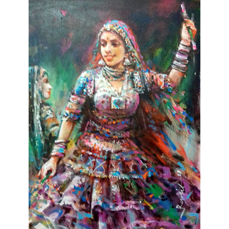 Dame avec fête de Dandia | Acrylique sur toile