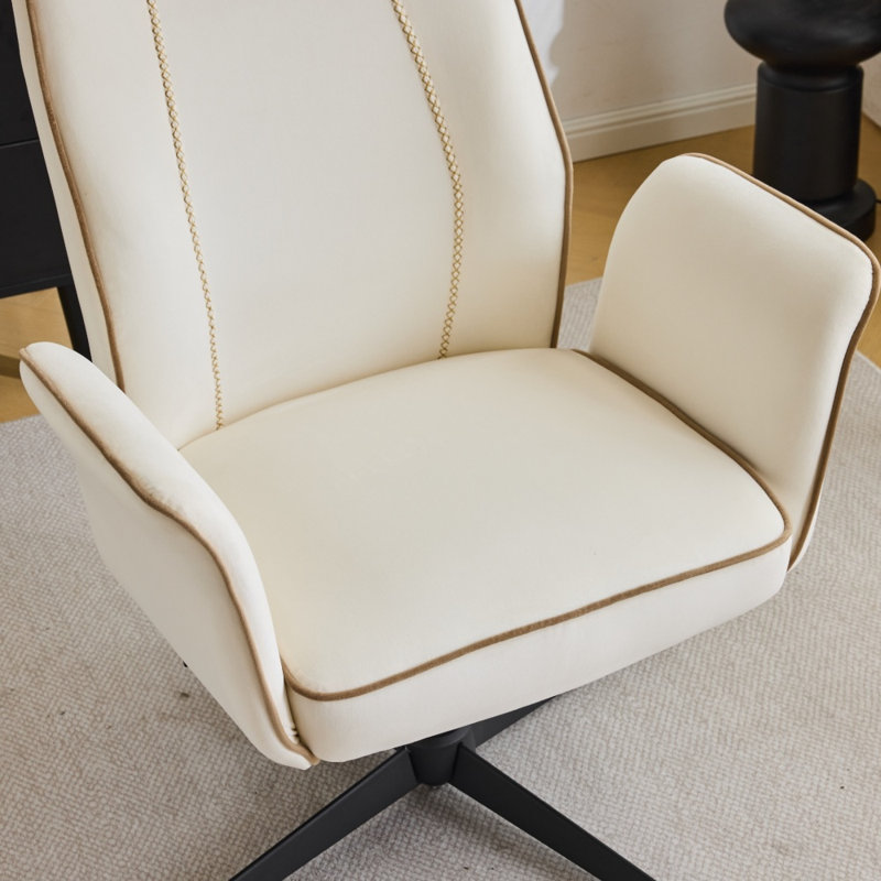 28.5“ W Velvet Dovetail Swivel Office Chair, White