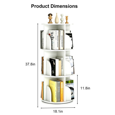 Bibliothèque rotative, étagère en PVC, étagère de rangement rotative à 360 degrés, étagère de rangement pour bibliothèque à 3 niveaux pour petits espaces, chambre à coucher