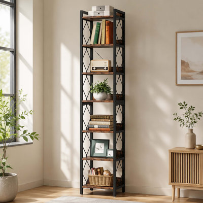 Bibliothèque à 7 étages avec tour verticale ouverte, étagère de rangement en panneau de particules Diamond X avec quincaillerie anti-basculement, panneau arrière et pieds réglables
