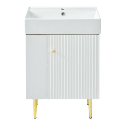Meuble-lavabo, meuble de rangement, lavabo vasque en céramique simple, rangement à gauche
