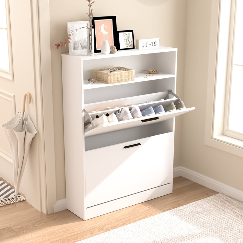 Meuble à chaussures d'entrée avec compartiments réglables, rangement mince au fini blanc pour la chambre à coucher, assemblage facile -