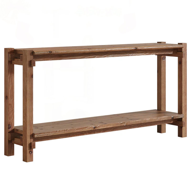 63" Solid Wood Console Table with Dual Shelves