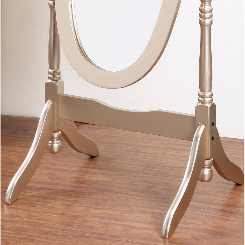 Grand miroir doré de style plancher avec cadre en bois et miroir ovale traditionnel, base stable