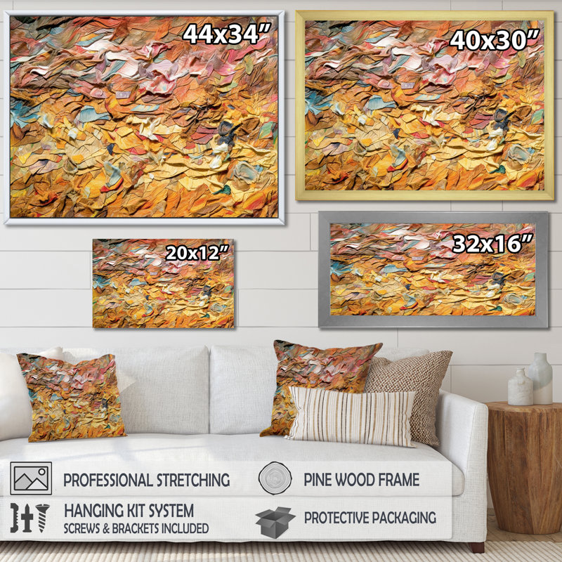 Terracotta Bliss Texture Abstract I - Art abstrait, peinture murale, salon, H 12 po x l 20 po x P 1 po, Cadre flottant blanc