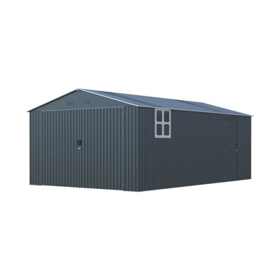 Remise de rangement extérieure améliorée de 13 pi x 20 pi, grand garage en métal pour voiture, camion, vélo, tondeuse à gazon, outil de jardin avec deux fenêtres et panneaux translucides. Pi. Surface au sol, améliorée